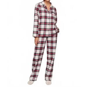 NEW EBERJEY flannel long pajama set in tartan plaid holly stripe